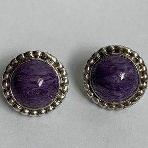 Large Sterling Silver with Purple Stone Earrings